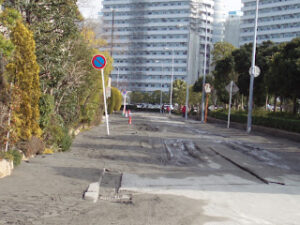 液状化した道路　浦安市日の出